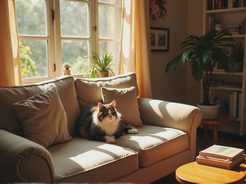 A slice of living room life bathed in lazy afternoon sunlight.