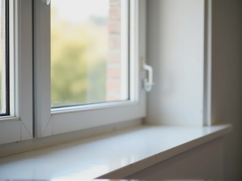 Close-up of the kitchen windowsill renovation detail.