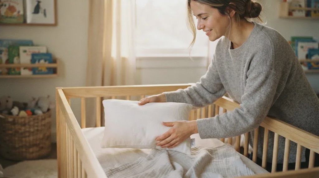 Close-up of a mother smiling at her baby, who is playing with toy cars on the floor, captured in soft, natural light.